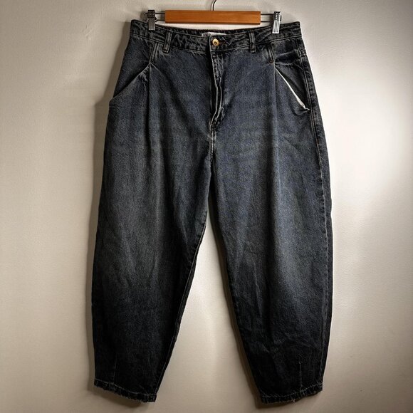 Zara Jeans Womens 12 Balloon Leg Pleated Baggy Mom Fit High Rise Denim Pants - Picture 1 of 12